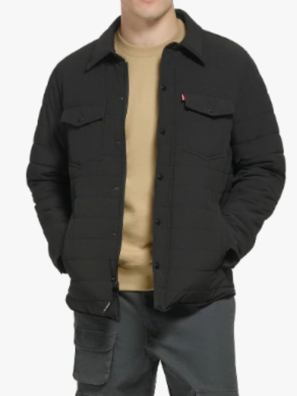 Levi’s Quilted Stretch Shirt Jacket – Black – Large – Lightweight Fall Layer